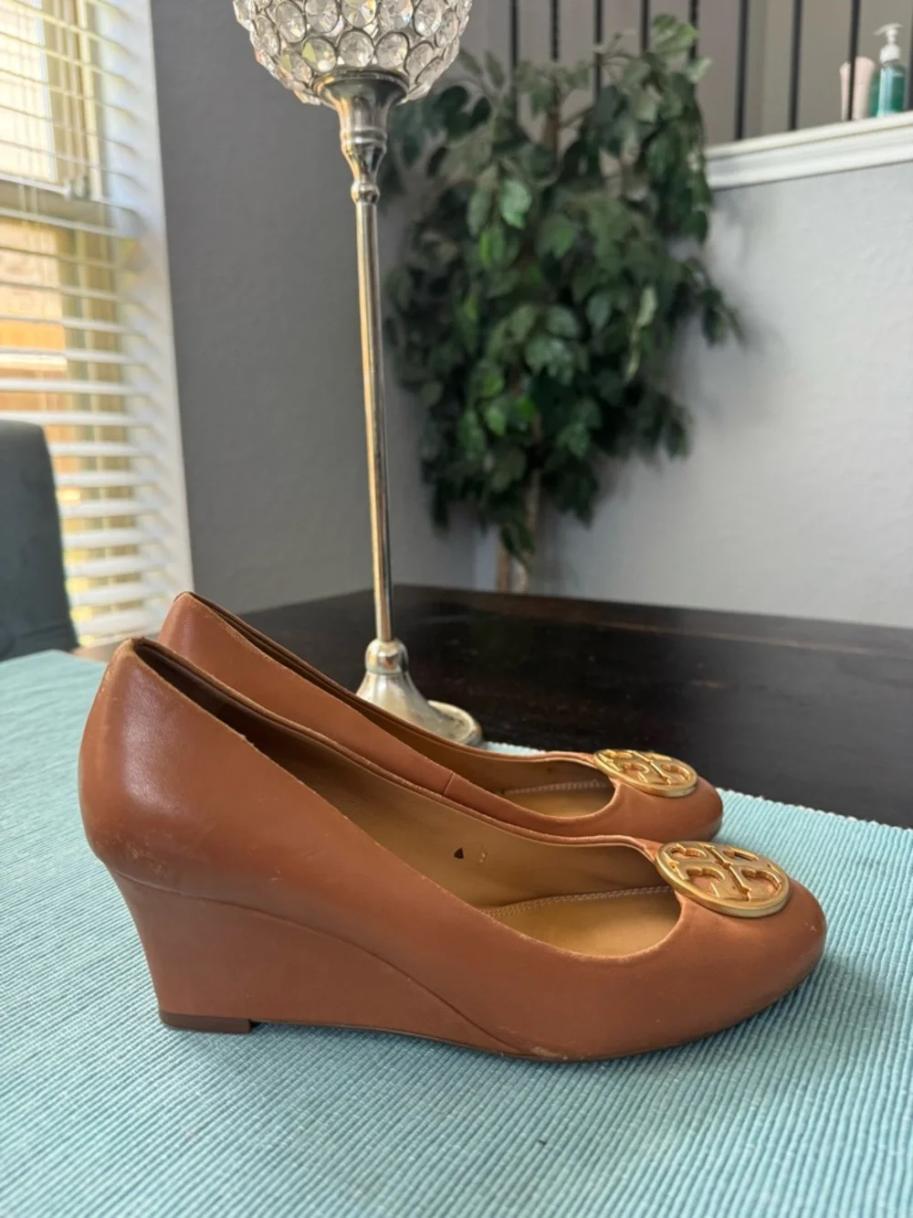 Tory Burch tan wedge sandals size 5.5